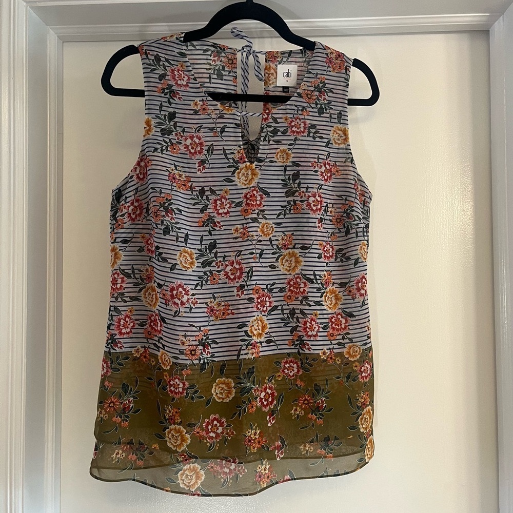 Cabi - Striped/Floral Sleeveless Top - size S